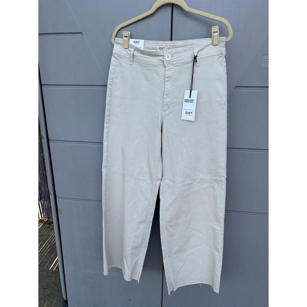 Oat New York Womens Sz 10/30 Ivory Natural High Rise Wide Leg Raw Hem Denim NWT